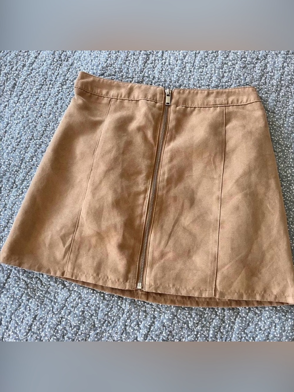 Tan Zip-Front Mini Skirt